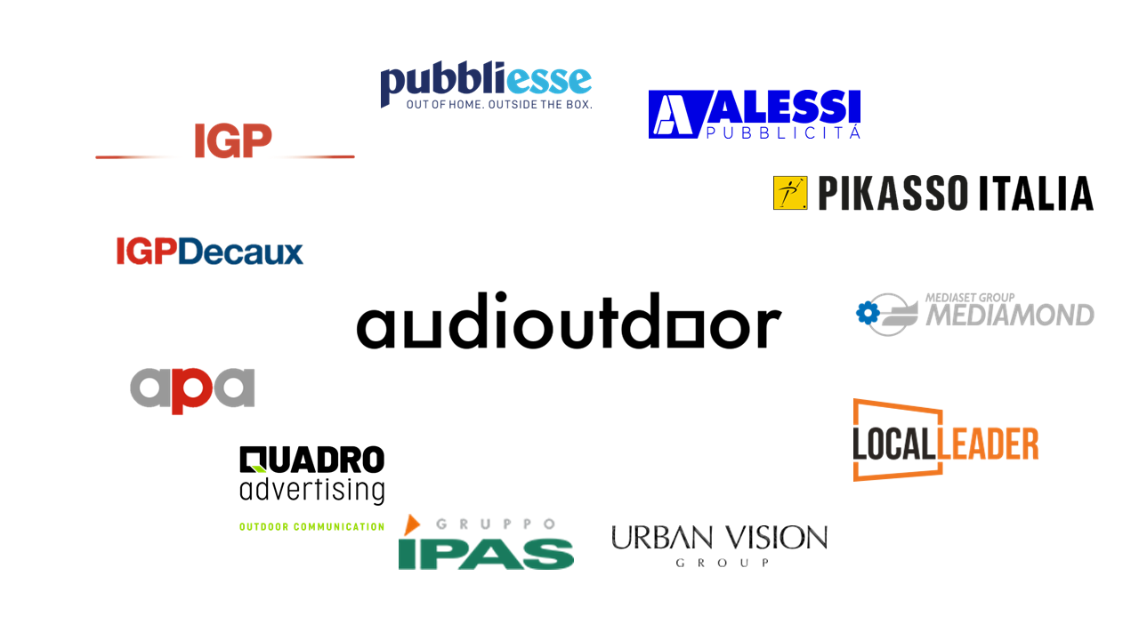 Sette nuove società entrano nel sistema Audioutdoor: Alessi, A.P.A., Mediamond, Pikasso, Quadro Advertising, Pubbliesse e LLInvestments